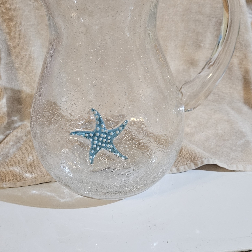 Glass Pitcher with Blue Starfish Design